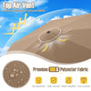 Top view of the 10 feet brown patio umbrella showcasing the air vent and premium 180 G polyester fabric for weather.
