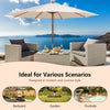 10 feet beige patio umbrella with 8 wooden ribs, adjustable heights, ideal for backyard and poolside shading.