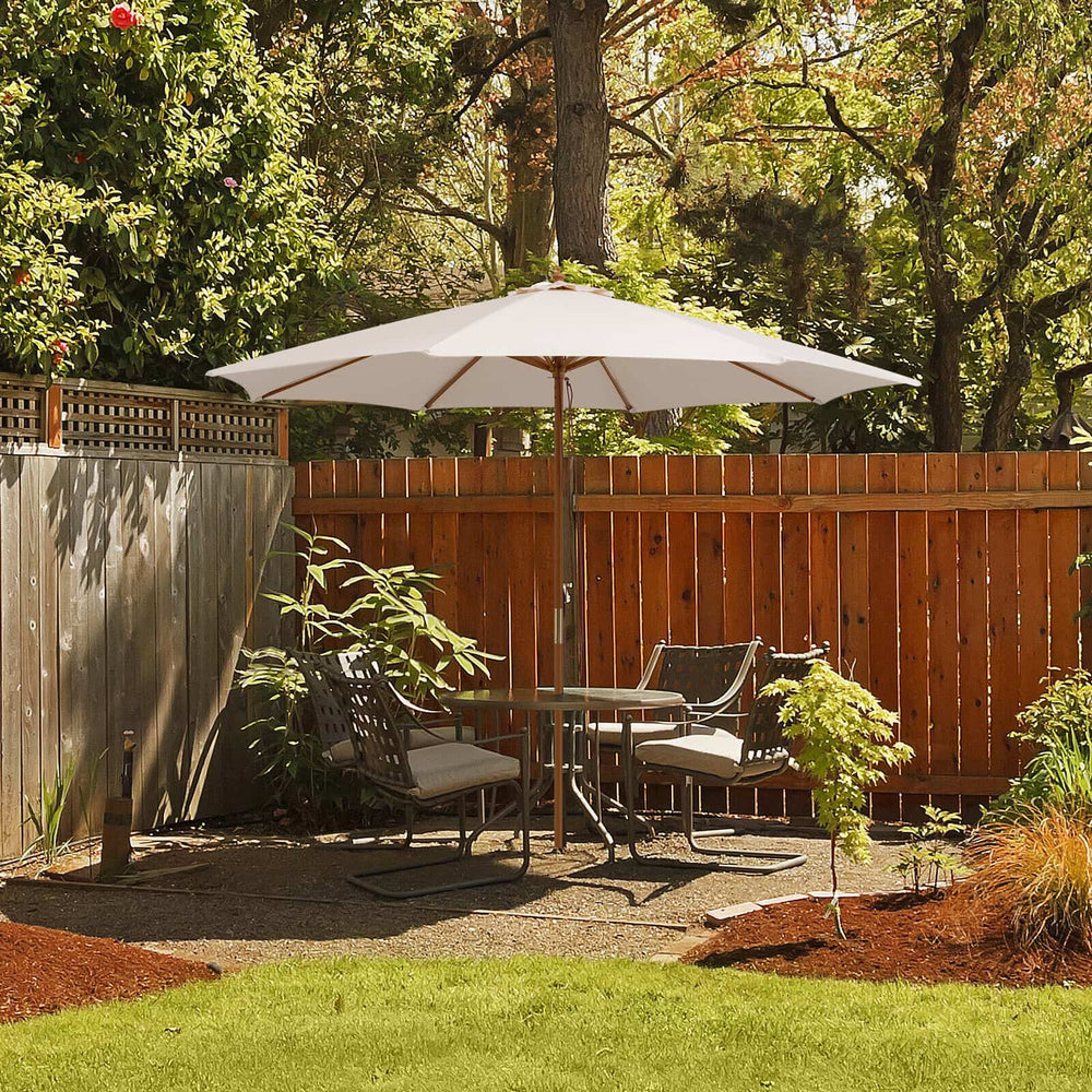 10 Feet Patio Umbrella with 8 Wooden Ribs and 3 Adjustable Heights-Beige - Gallery View 1 of 10
