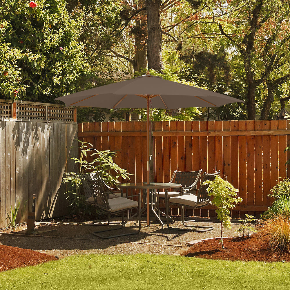 10 Feet Patio Umbrella with 8 Wooden Ribs and 3 Adjustable Heights-Brown - Gallery View 1 of 10