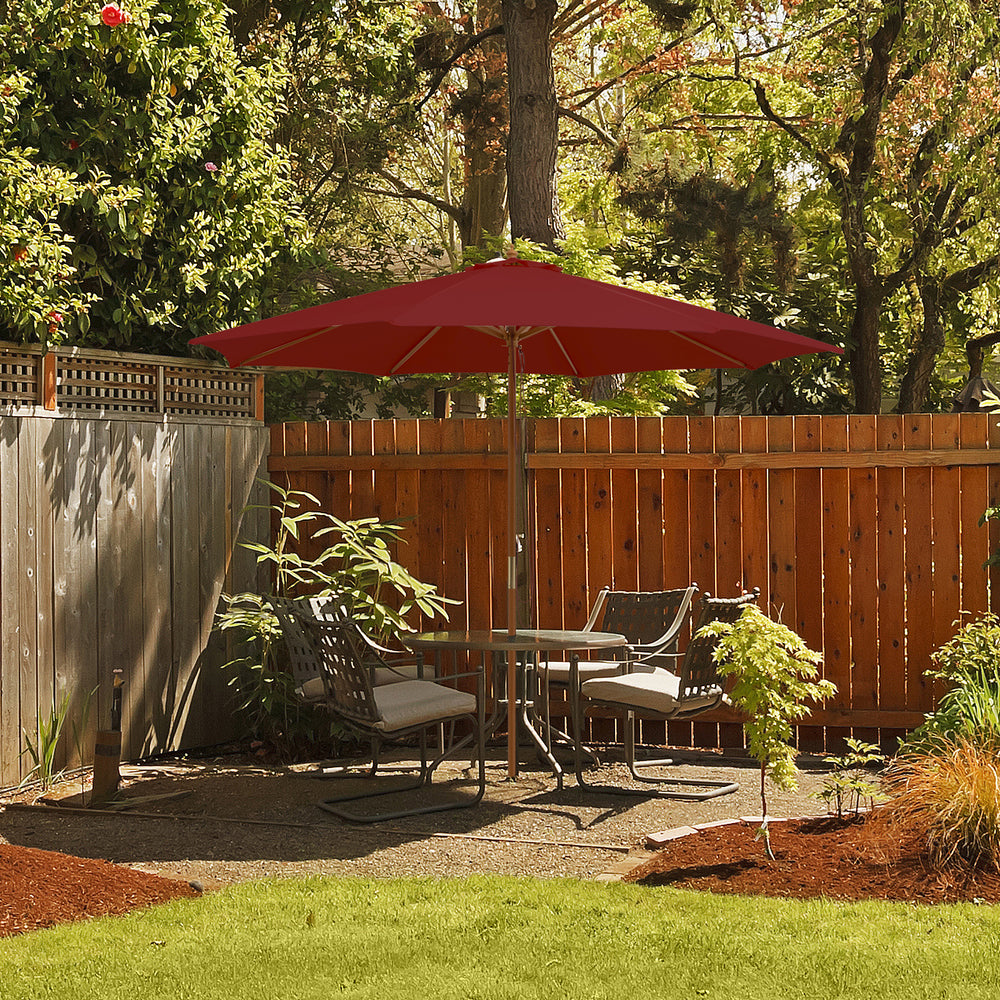 10 Feet Patio Umbrella with 8 Wooden Ribs and 3 Adjustable Heights-Wine - Gallery View 1 of 10