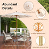 10 feet beige patio umbrella with 8 wooden ribs, adjustable heights, and durable polyester fabric for sun protection.