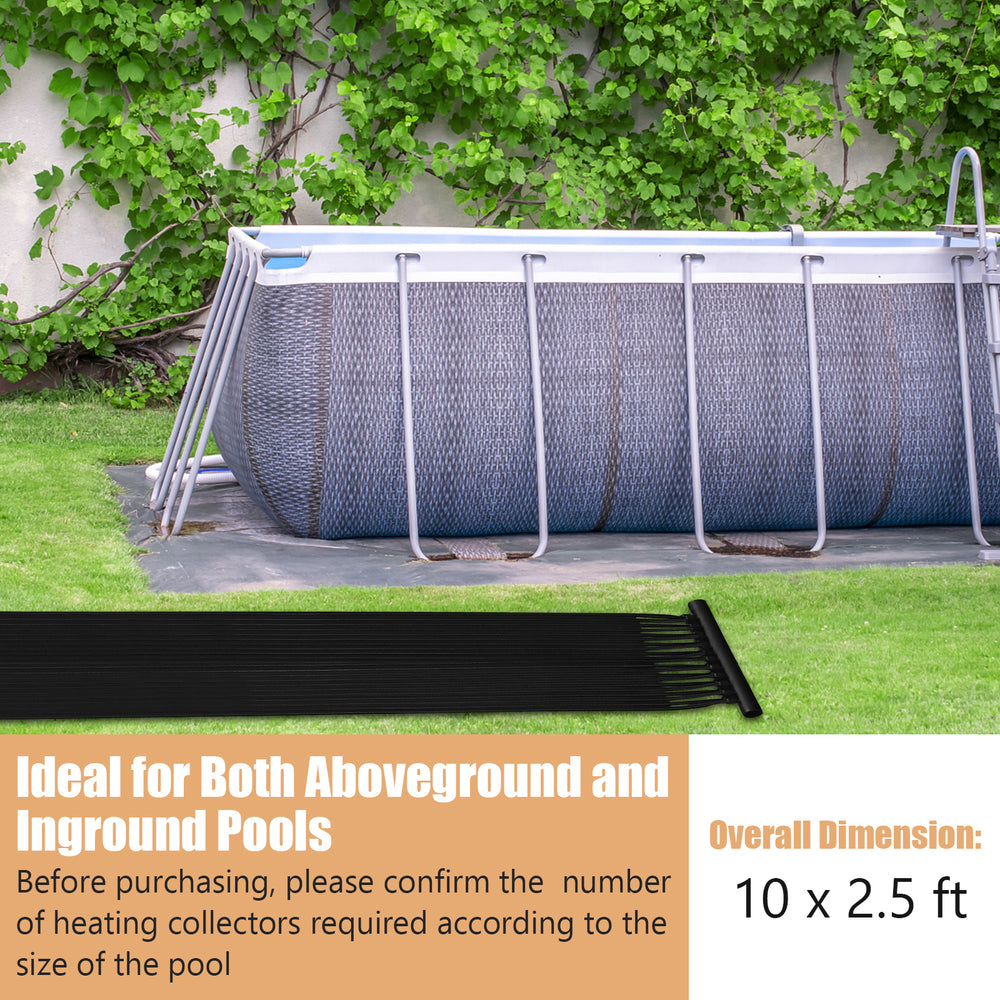 Weatherproof solar swimming pool heating system, 10 x 2.5 ft, made of high-grade PE for efficient year-round heating.