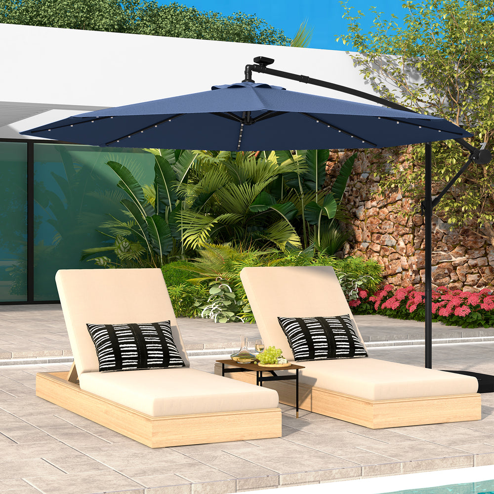 10 Feet Solar LED Offset Umbrella with 40 Lights and Cross Base for Patio-Blue - Gallery View 1 of 10
