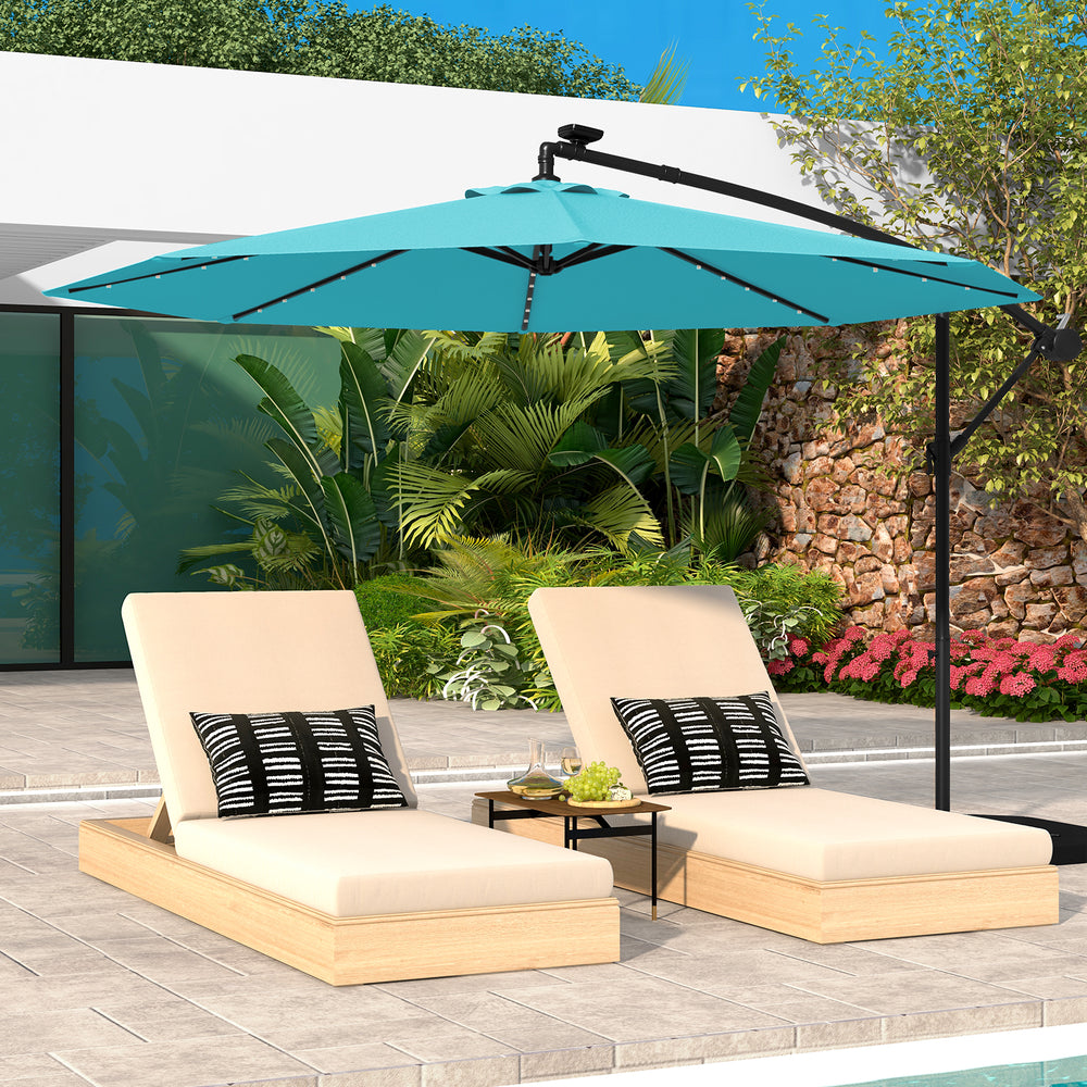 10 Feet Solar LED Offset Umbrella with 40 Lights and Cross Base for Patio-Turquoise - Gallery View 1 of 10
