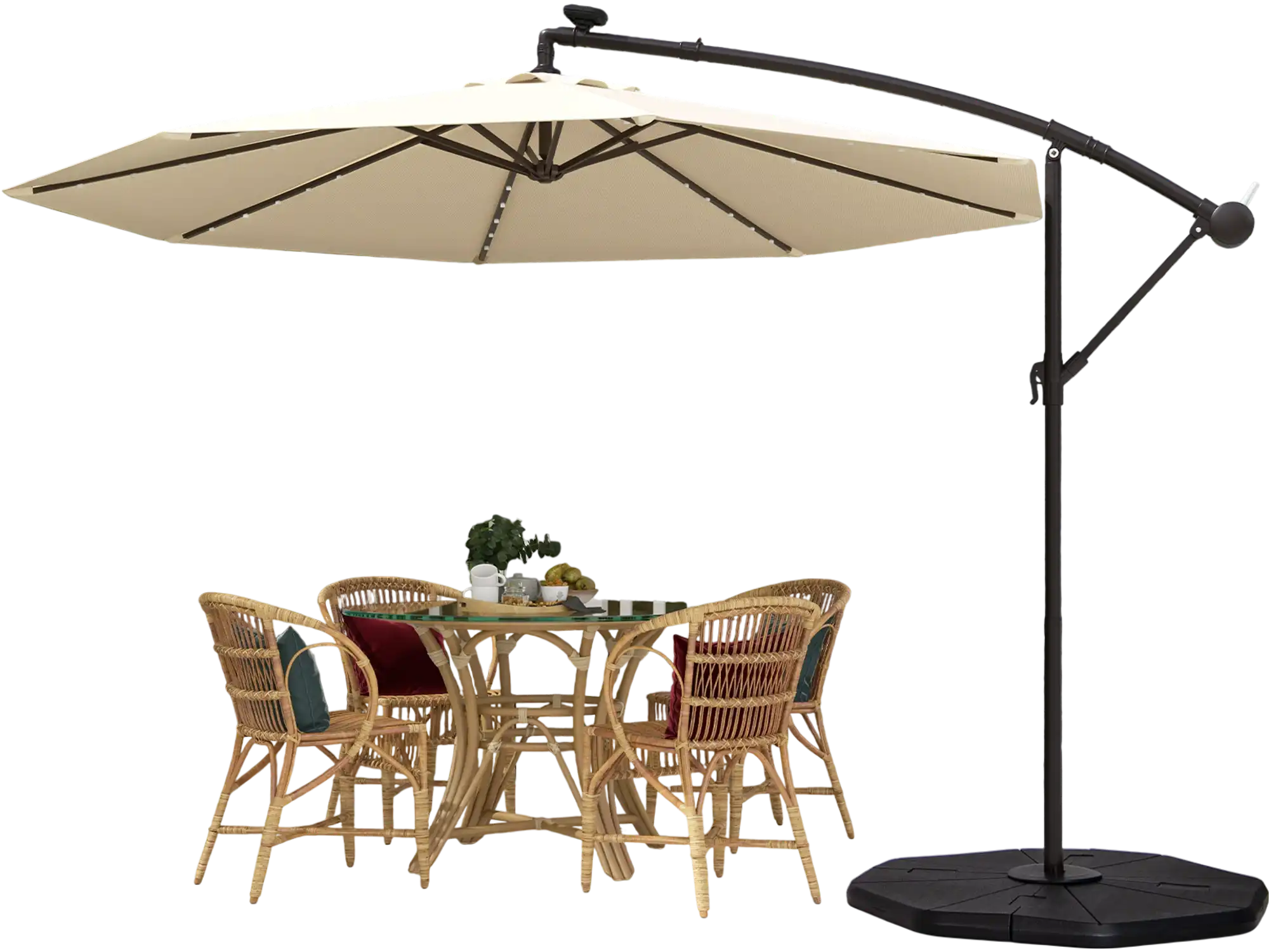 Costway 10' Solar Offset Hanging Patio Umbrella Beige 62591843 New
