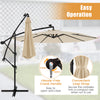 10-foot beige solar offset hanging umbrella with crank handle, adjustable tilt, and 40 lamp beads for outdoor comfort.