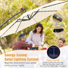 10-foot beige solar offset hanging umbrella with 40 lamp beads, adjustable tilt, and durable polyester fabric for.