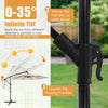 Adjustable tilt handle of the 10 feet solar offset hanging umbrella in beige, designed for customizable shade angles.