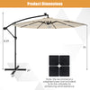 10-foot beige solar offset hanging umbrella with adjustable tilt, featuring 40 lamp beads for outdoor illumination.