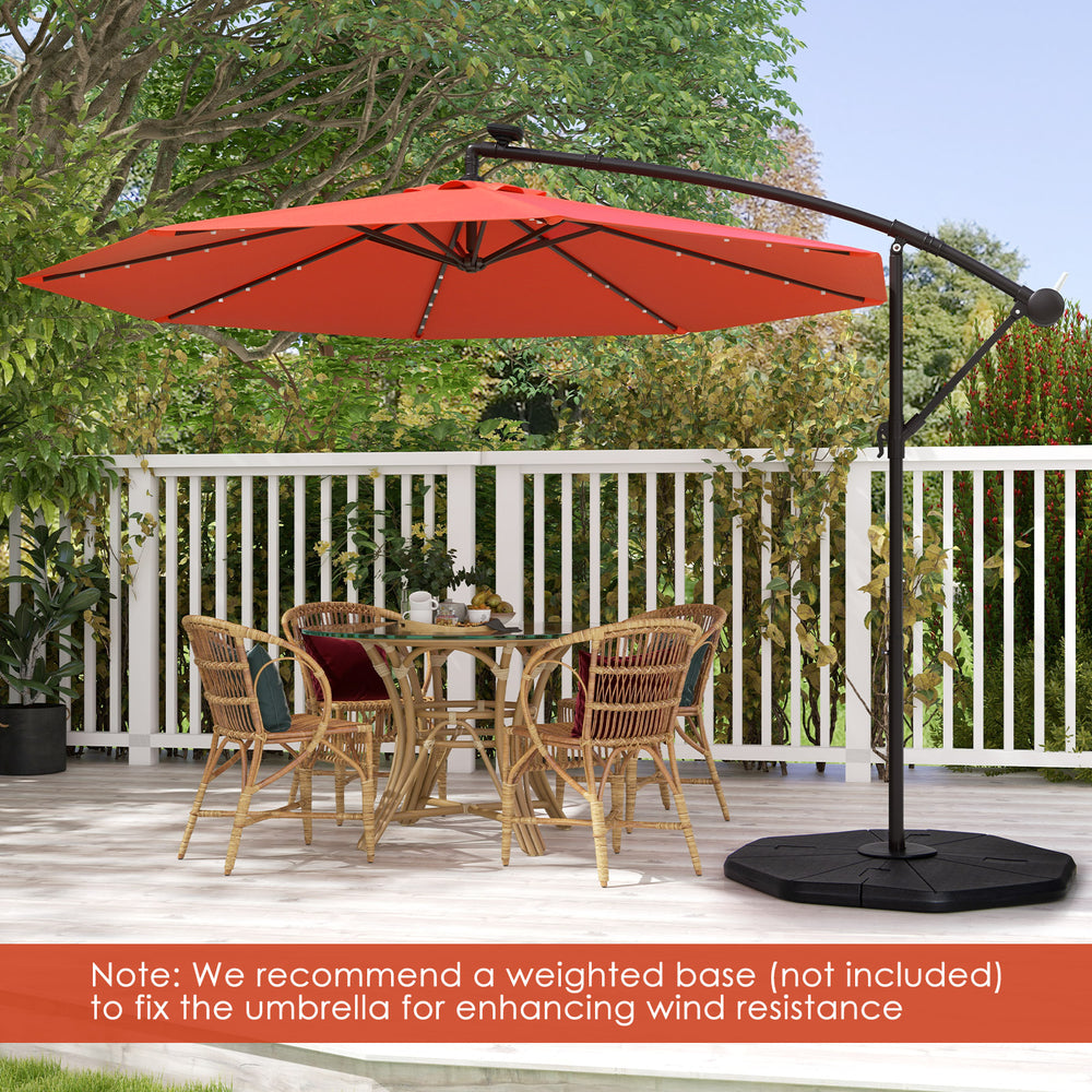 10 Feet Solar Offset Hanging Umbrella with 40 Lamp Beads and Solar Panel-Orange - Gallery View 1 of 11