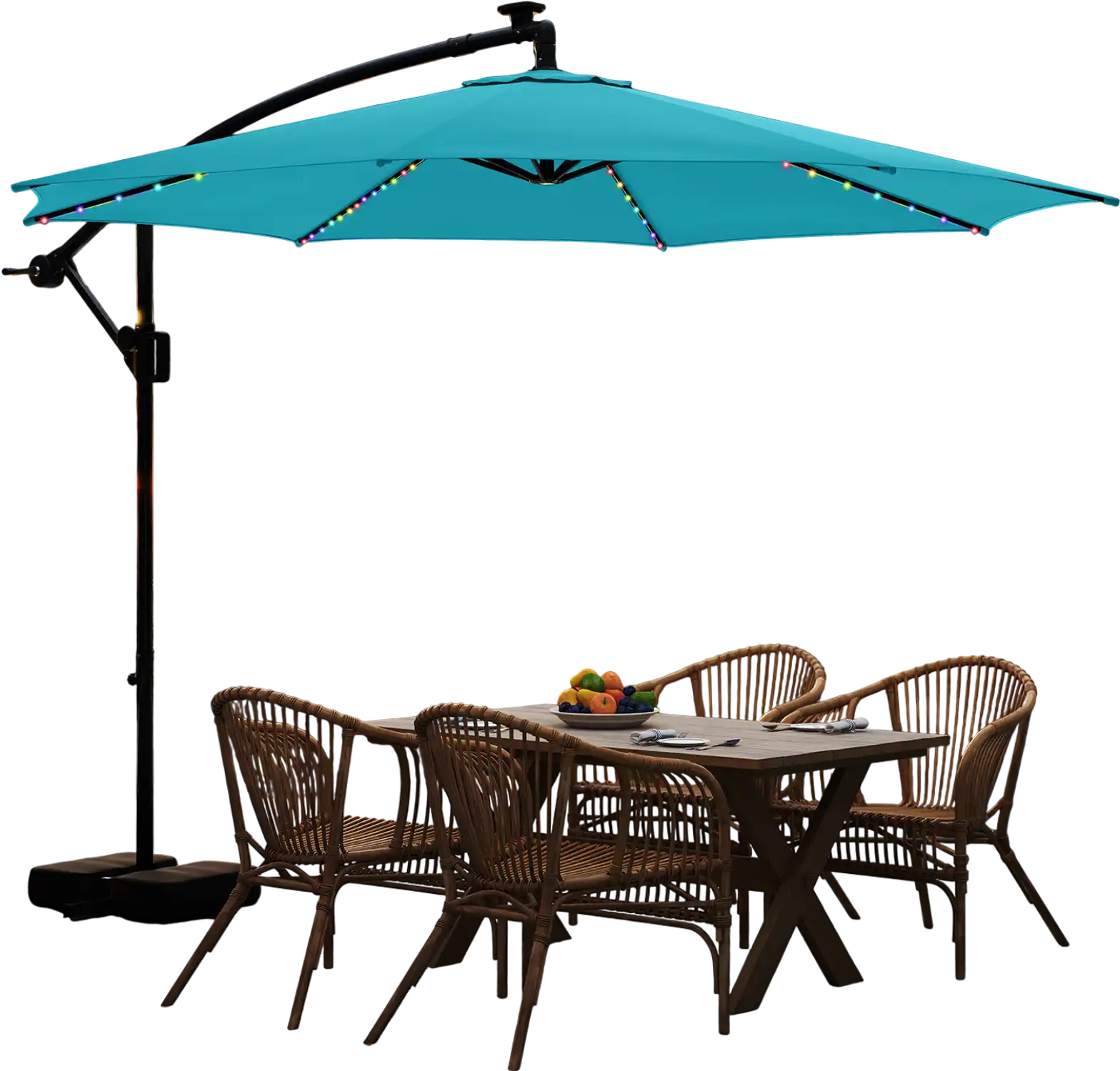 Costway 10' Solar Offset Hanging Patio Umbrella w/ Base LED Lights Turquoise 731956248 New