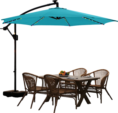 Costway 10' Solar Offset Hanging Patio Umbrella w/ Base LED Lights Turquoise 731956248 New