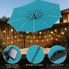 Turquoise 10 feet solar offset hanging umbrella with 96 LED lights, showcasing the canopy and solar panel for outdoor.