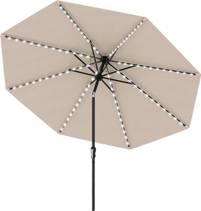 Costway 10' Solar Patio Umbrella w/ 96 Multi-Colored Flowing LED Lights Tilt Beige 245396871 New