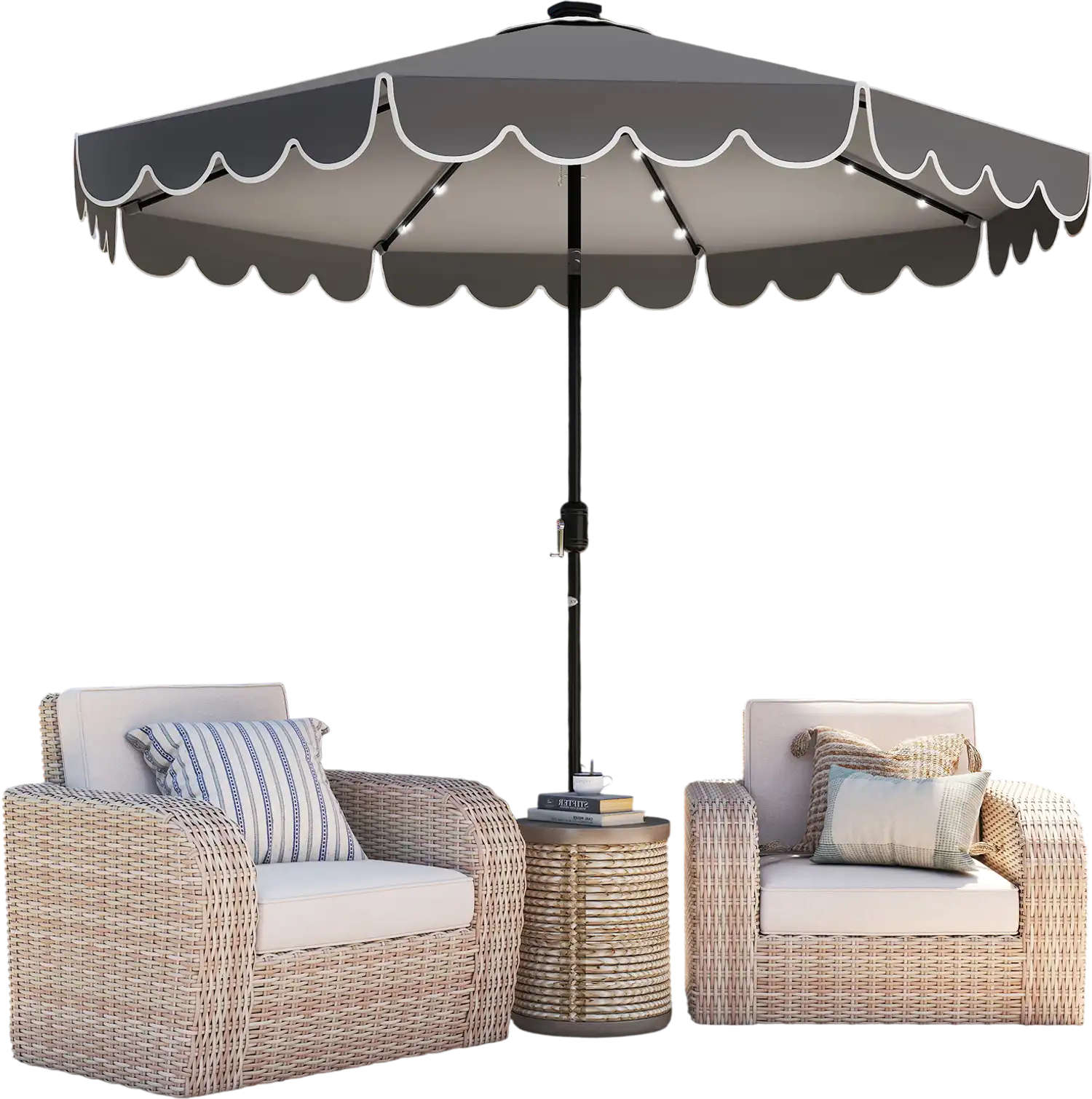 Costway 10' Solar Patio Umbrella w/ 24 LED Lights Gray 182537964 New