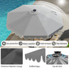 Gray 10 feet solar patio umbrella with ruffled edges and LED lights, ideal for outdoor shade and ambiance.