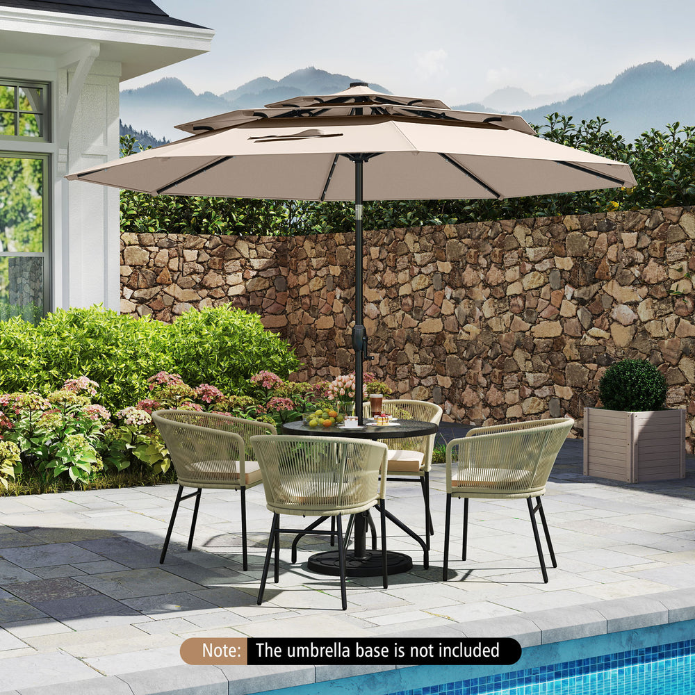 10 Feet Solar Patio Umbrella with 32 LED Lights 3-Tier Vented Top-Beige - Gallery View 1 of 11