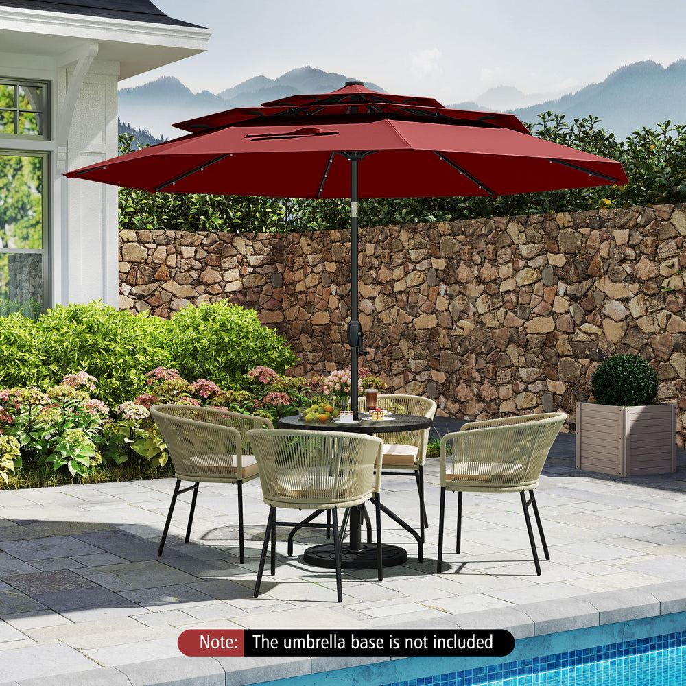 10 Feet Solar Patio Umbrella with 32 LED Lights 3-Tier Vented Top-Taupe