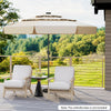 10-foot beige solar patio umbrella with a 3-tier vented top, LED lights, and elegant ruffled edges for outdoor shade.