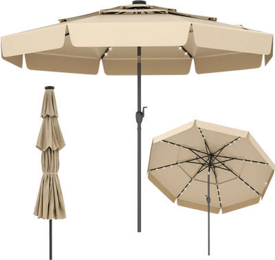Costway 10' Solar Patio Umbrella 3-Tier Vented Top 237841596 New