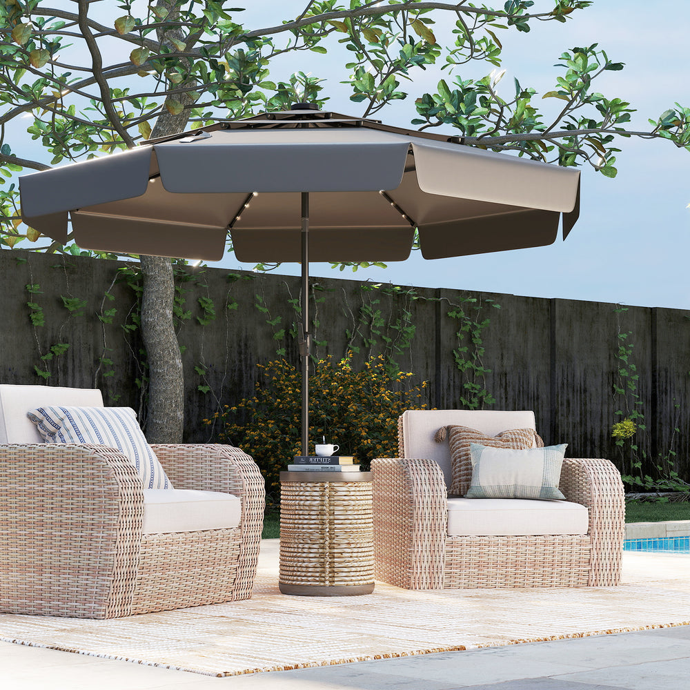 10 Feet Solar Patio Umbrella with 3-Tier Vented Top-Gray - Gallery View 1 of 10