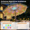 10-foot beige solar patio umbrella with color-changing LED lights, featuring 12 lighting modes for enhanced nighttime.