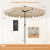 10-foot beige solar patio umbrella with color-changing LED lights, featuring a ruffled trim and push-button tilt for.