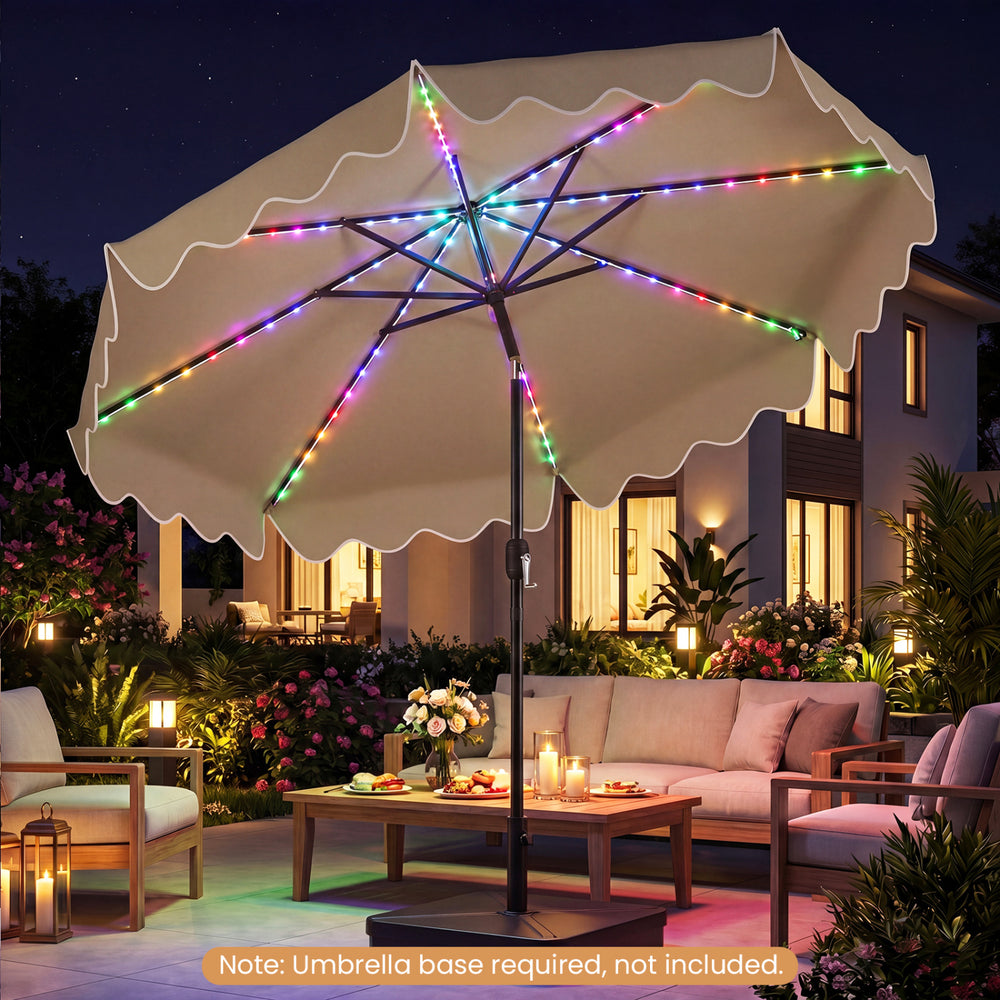 10 Feet Solar Patio Umbrella with Color-Changing LED Lights-Brown - Gallery View 1 of 10