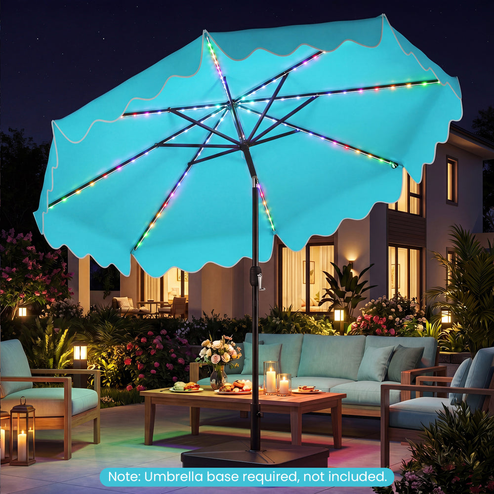 10 Feet Solar Patio Umbrella with Color-Changing LED Lights-Turquoise - Gallery View 1 of 10
