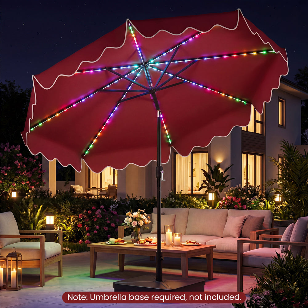 10 Feet Solar Patio Umbrella with Color-Changing LED Lights-Wine - Gallery View 1 of 10