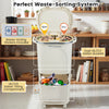 10-gallon beige kitchen trash can with dual 3.2-gallon buckets and 3.6-gallon tilting compartment for efficient waste.