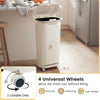 Beige 10-gallon kitchen trash can with lid, dual buckets, and 4 universal wheels for easy mobility and waste sorting.