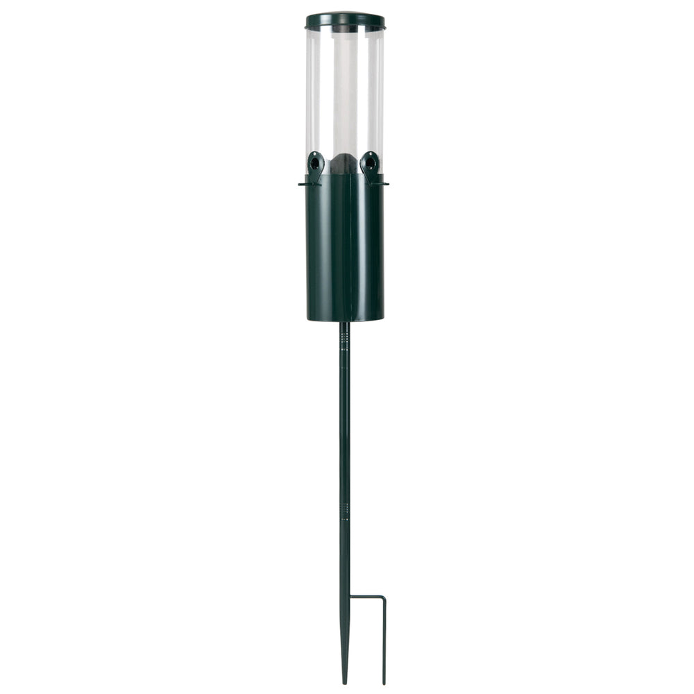 Large capacity squirrel-proof bird feeder with pole mount, holding 10 lbs of seeds, designed for all-season use.
