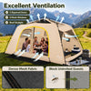 Large 10-person instant cabin camping tent with 3 zippered doors and excellent ventilation features for family outings.