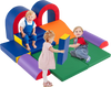 Colorful 10-piece foam climbing blocks set in a play gym, featuring safe rounded edges for toddlers aged 1+ years.