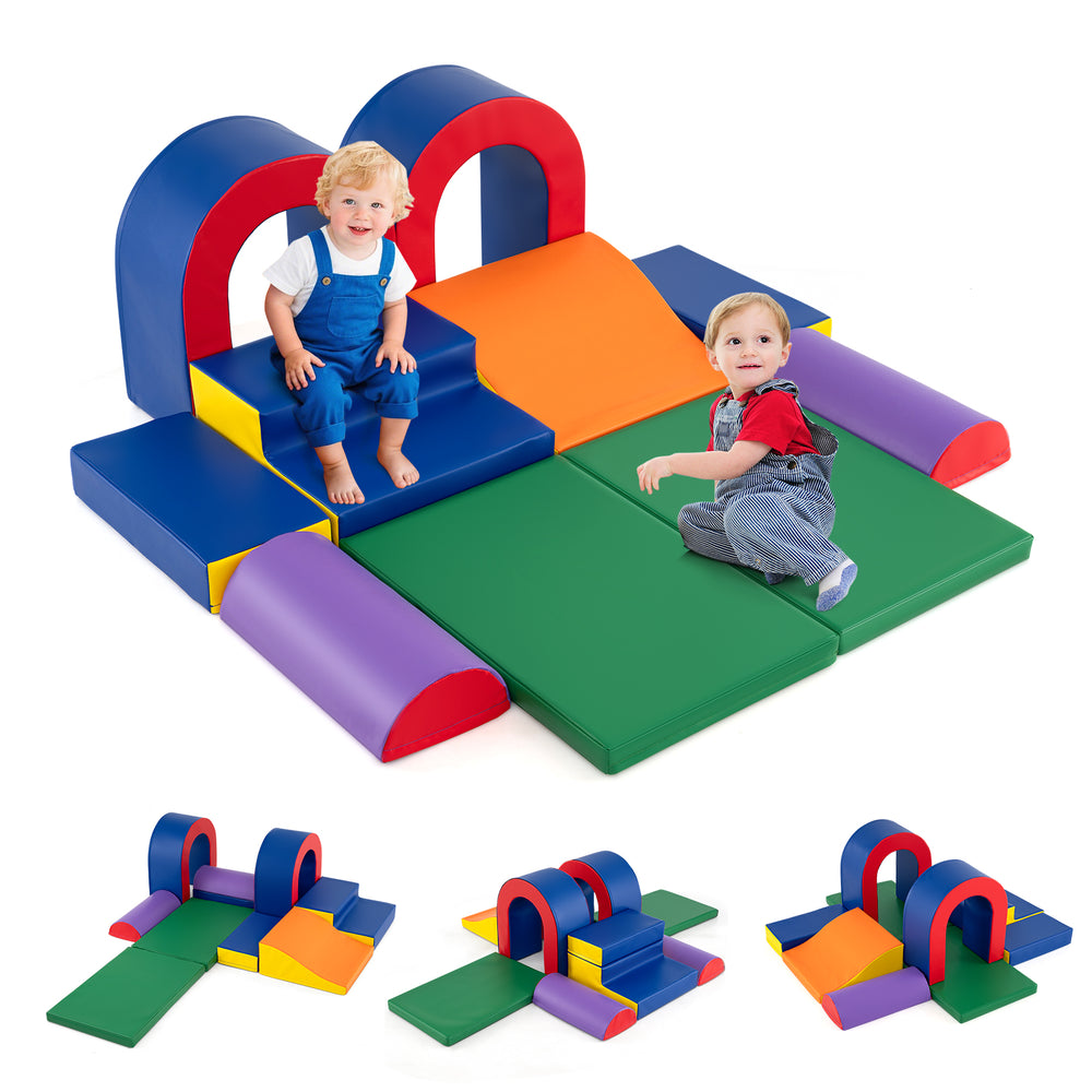 Colorful 10-piece foam climbing blocks set with rounded edges, perfect for toddlers' play and learning activities.