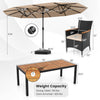 10-piece outdoor dining set featuring a 15-foot double-sided umbrella, acacia wood tabletop, and rattan chairs for.