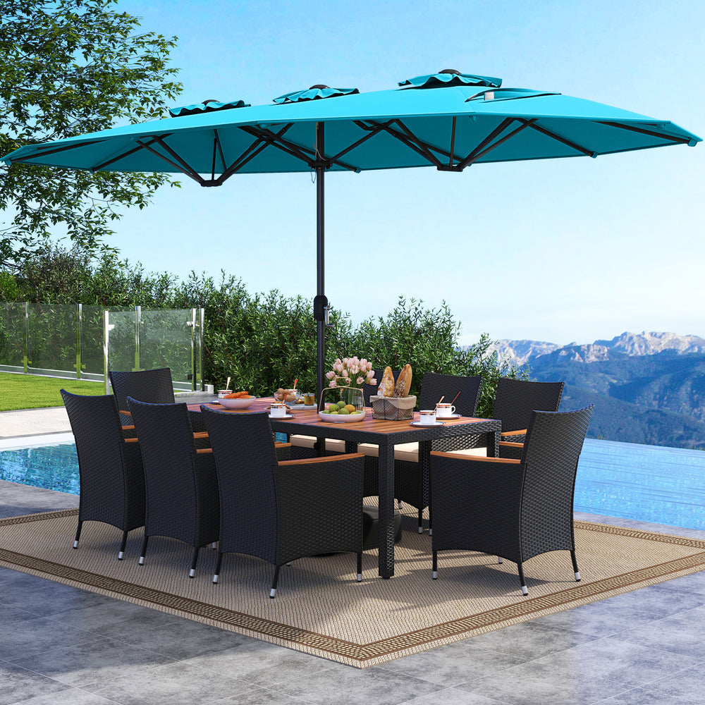 10 Piece Outdoor Dining Set with 15 Feet Double-Sided Twin Umbrella-Turquoise - Gallery View 1 of 6