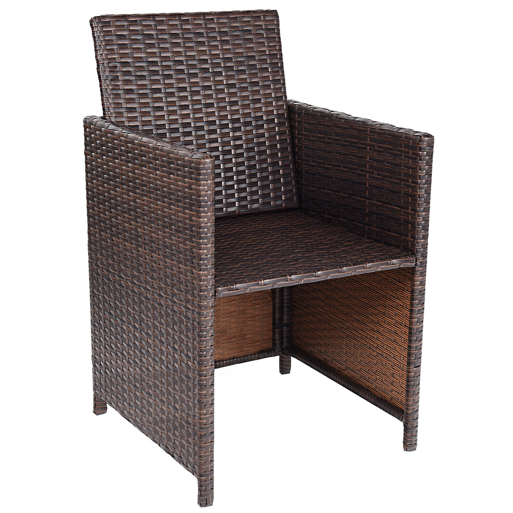 Armchair from the 10 Pieces Outdoor Patio Dining Set, made of brown PE wicker with ergonomic design for comfortable.