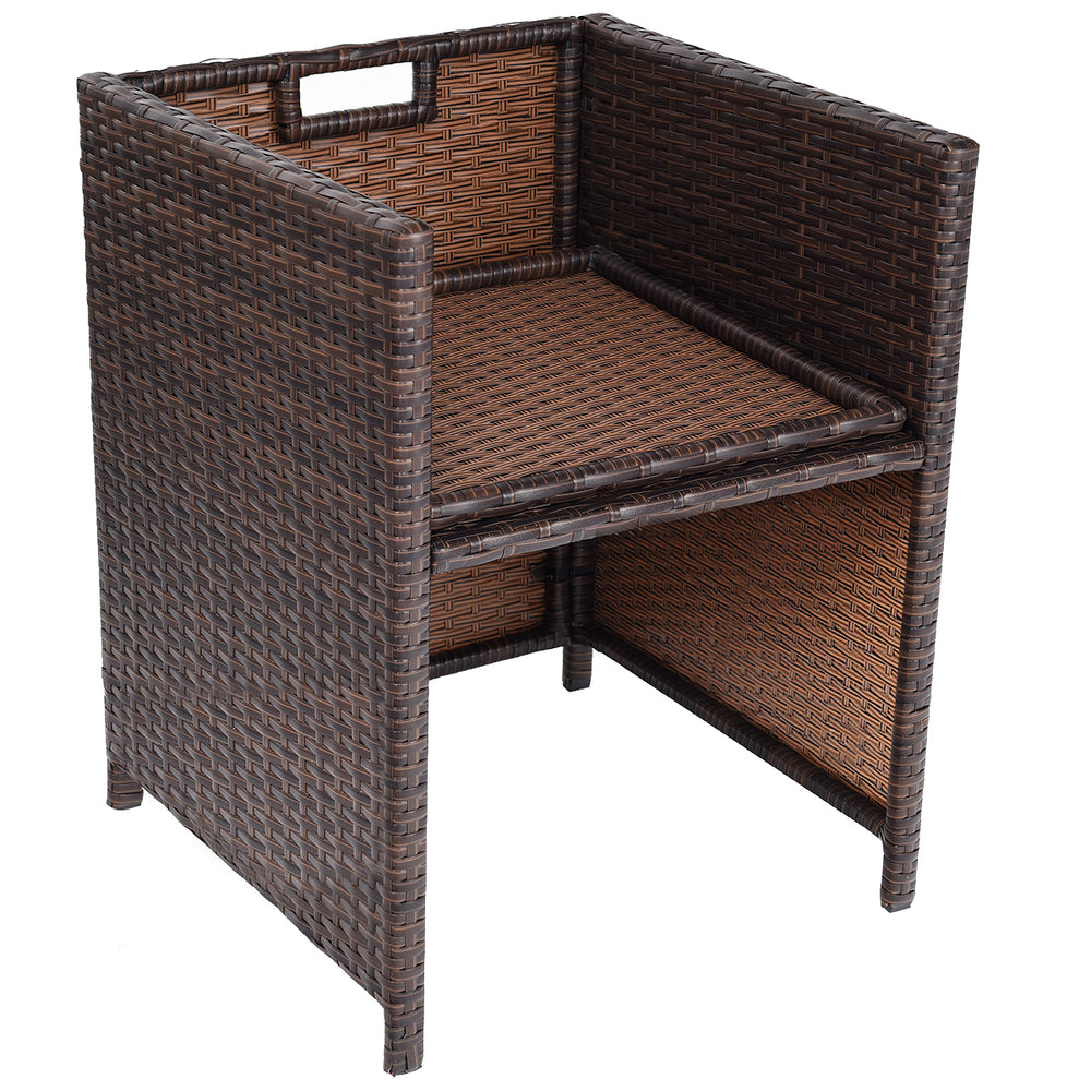 Single armchair from the 10 Pieces Outdoor Patio Dining Set, featuring durable brown PE wicker and a foldable backrest.