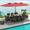 10 Pieces Patio Wicker Dining Set with 15 Feet Double-Sided Patio Umbrella-Red - Gallery View 1 of 11