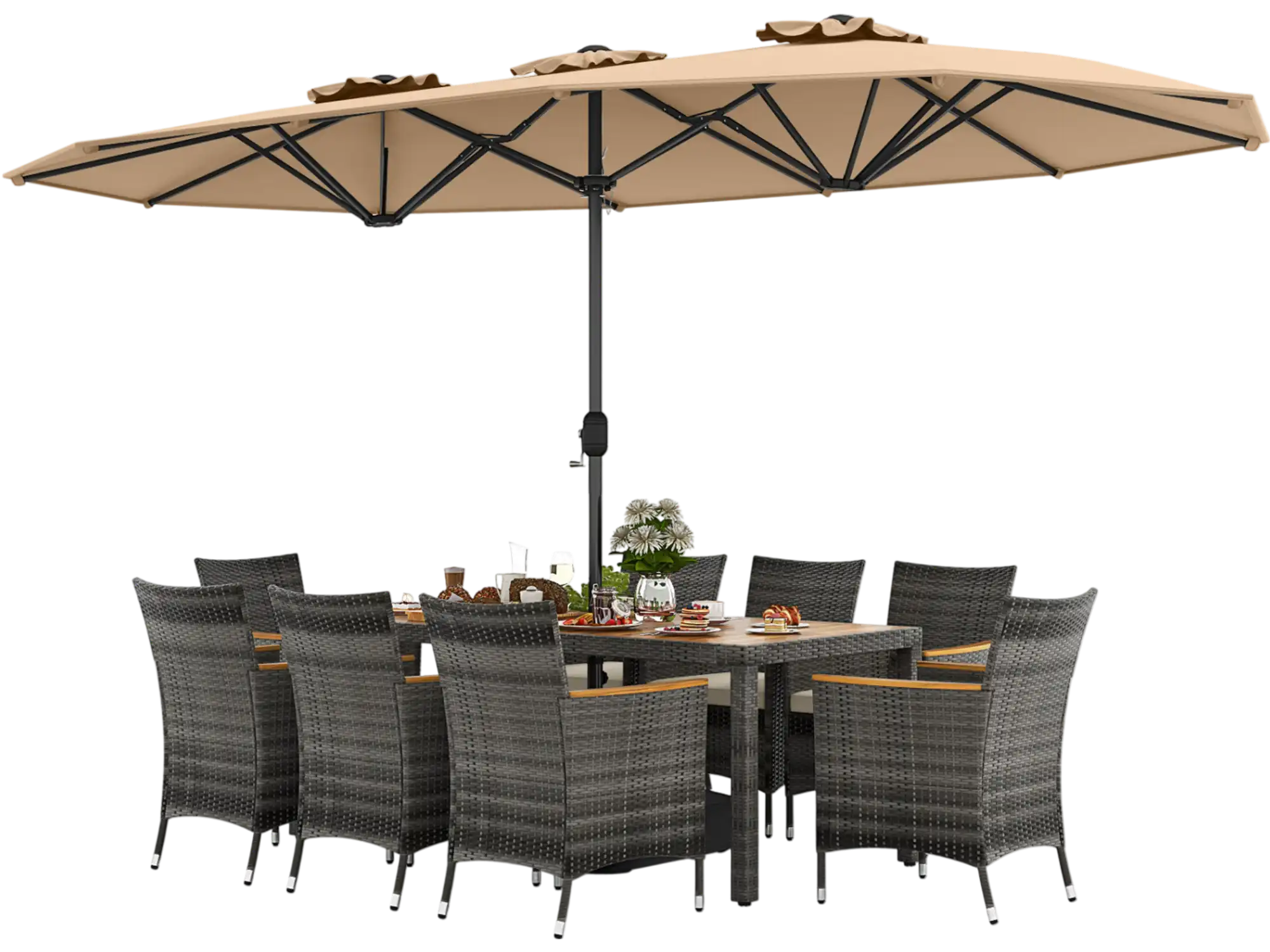 Costway 10-Pc Wicker Outdoor Dining Set for 8 w/ 15' Patio Umbrella 51934768 New