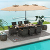 10 Pieces Patio Wicker Dining Set with 15 Feet Double-Sided Patio Umbrella-Brown - Gallery View 1 of 6
