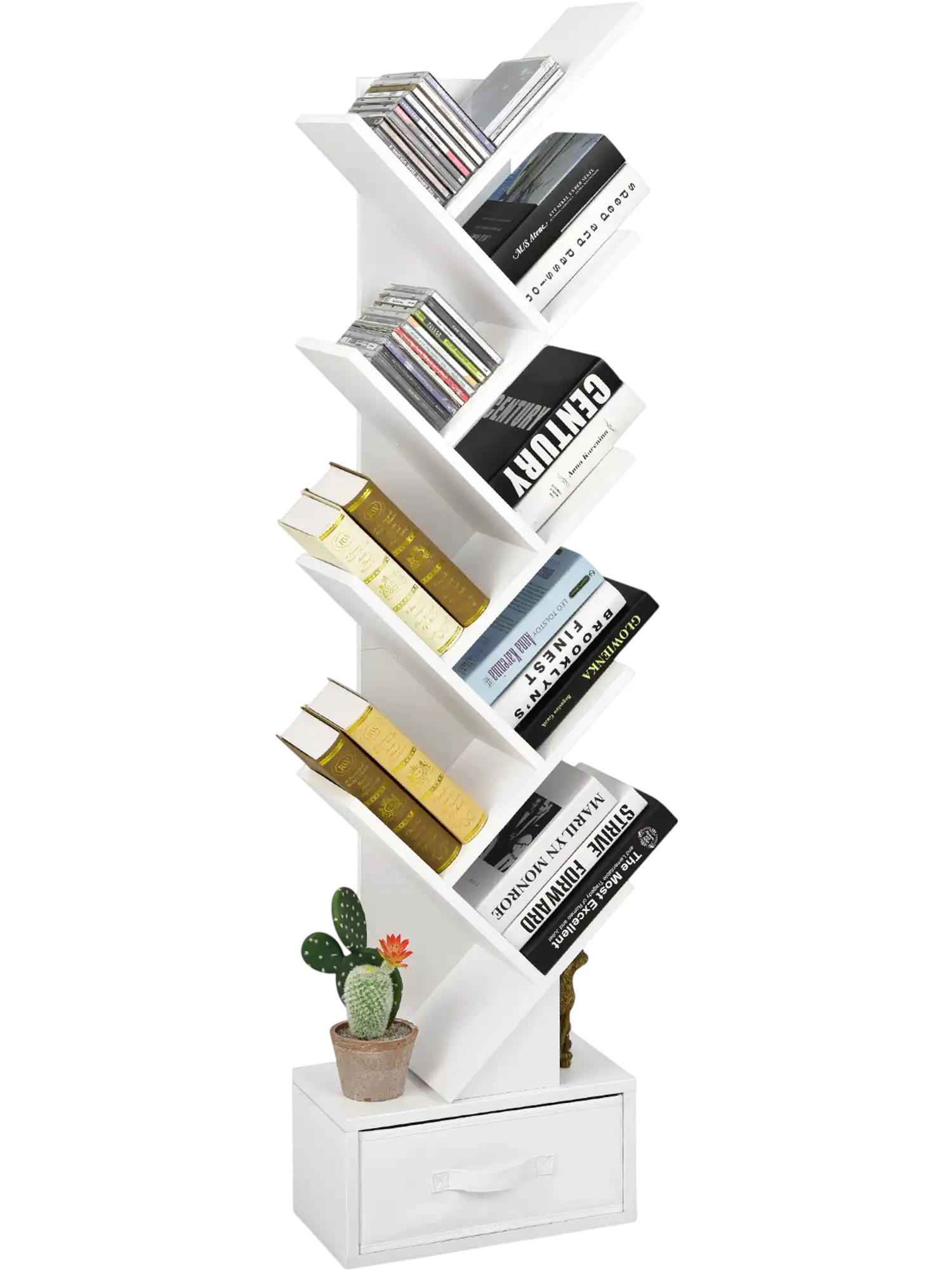 Costway 10-Tier Tree Bookshelf Bookcase w/ Drawer White 59681234 New