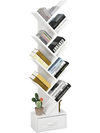 Tree-shaped 10-tier bookshelf in white with a removable drawer, perfect for compact storage in any room.