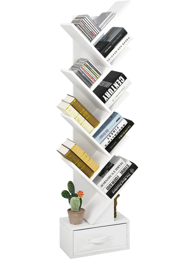 Costway 10-Tier Tree Bookshelf Bookcase w/ Drawer White 59681234 New