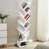 Tree-shaped 10-tier bookshelf in white with a removable drawer, perfect for corner storage in living rooms or bedrooms.