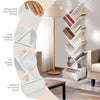 Tree-shaped 10-tier bookshelf in white with a removable fabric drawer, perfect for compact storage in any room.