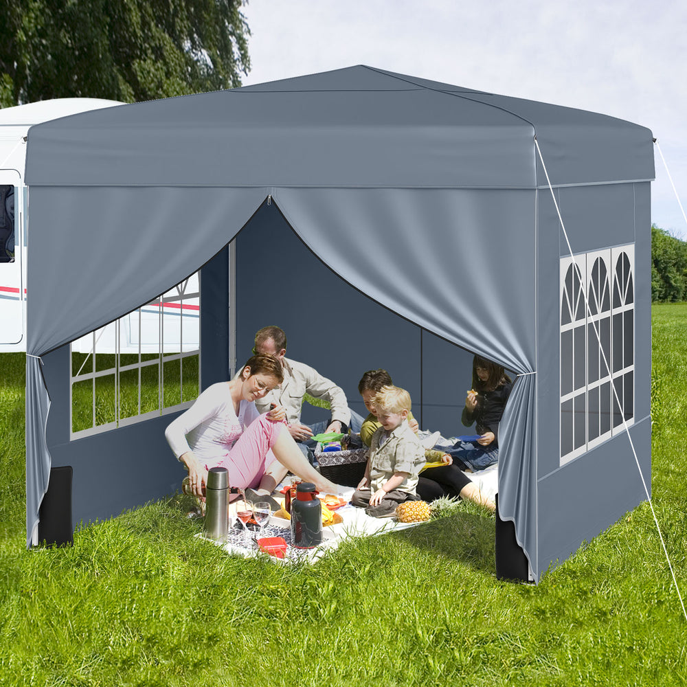 10 X 10 FT Pop up Canopy Tent Outdoor Patio Commercial Sunshade Shelter with 4 Sidewalls-Gray - Gallery View 1 of 10